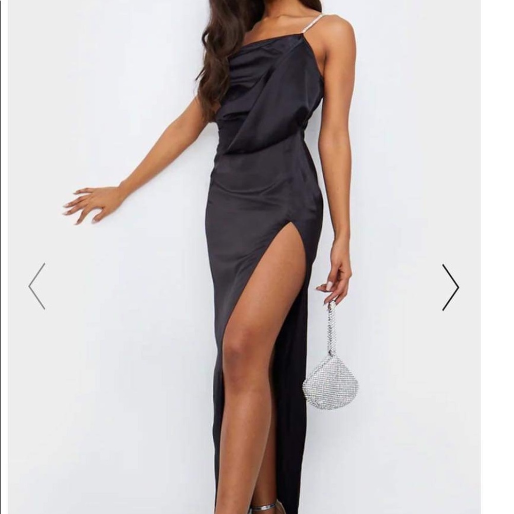 black satin diamond strap dress